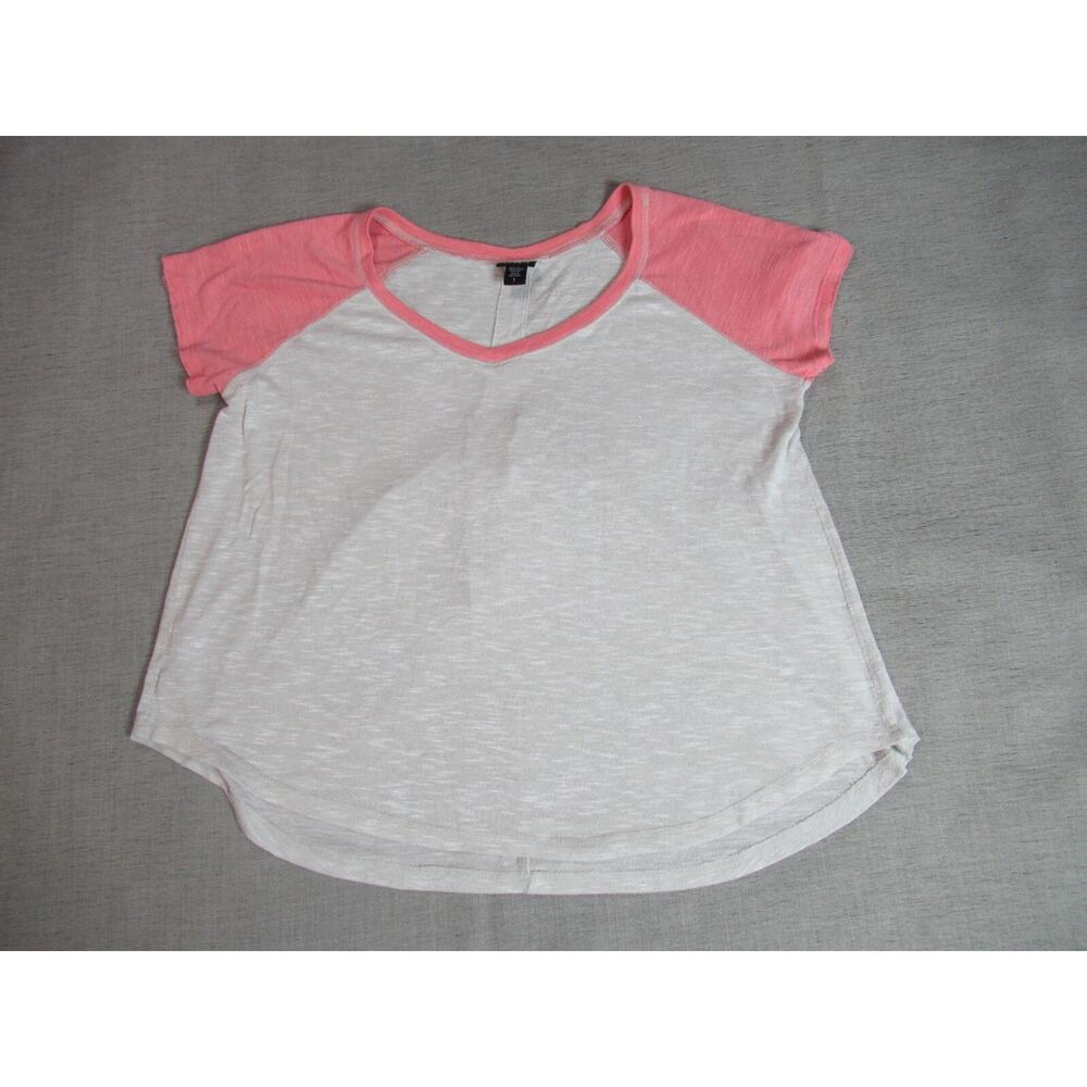 Torrid Top Womens Size 1 Lt Gray Pink Knit Raglan Sleeve Casual Soft T Shirt